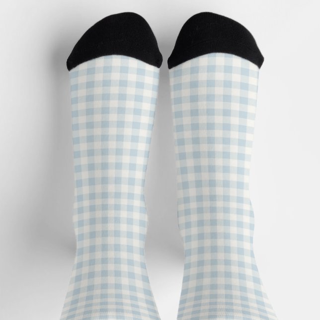 Chaussette Bleu Clair Blanc Carreaux Rayures (Haut)
