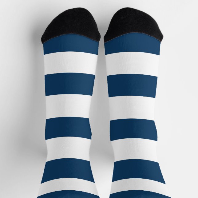 Chaussette Bleu de marine, Blancs, Motif rayé (Haut)