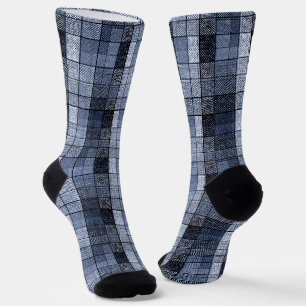 Chaussette Bleu, denim, tartan, plaid.