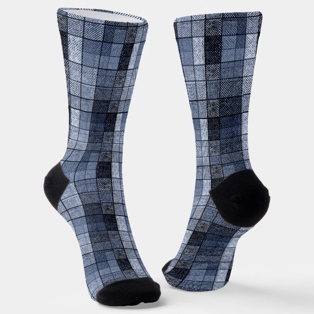 Chaussette Bleu, denim, tartan, plaid. (Angulaire)