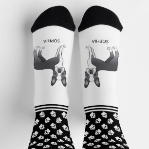 Chaussette Bleu Et Blanc Boston Terrier Avec Nom Et Patrouill