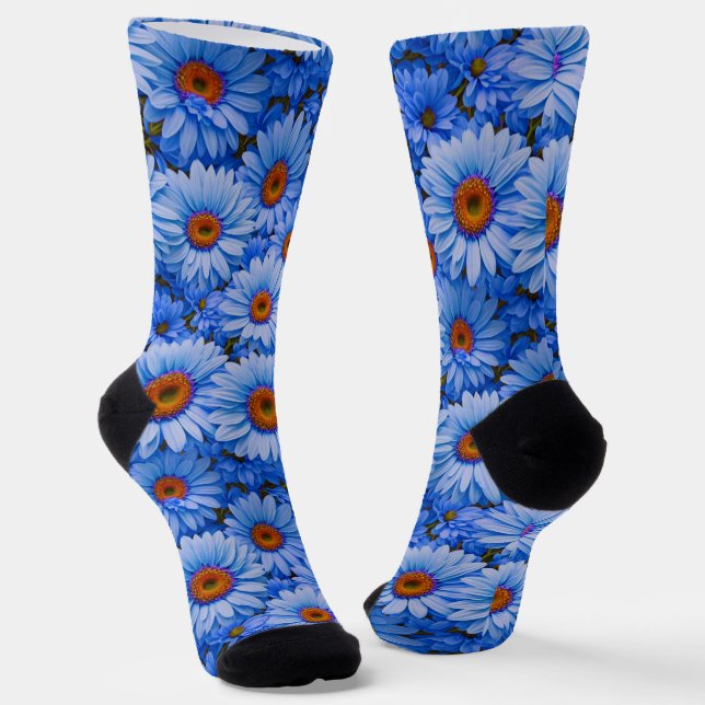 Chaussette Bleu floral bleu tournesol bleu marguerites motif (Angulaire)