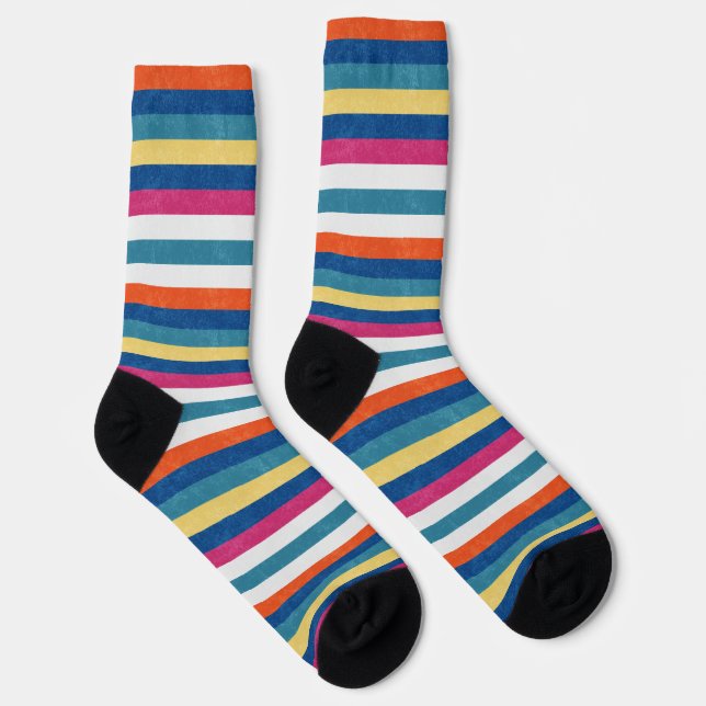 Chaussette Bleu framboise Orange Jaune Blancs Motif (Droite)