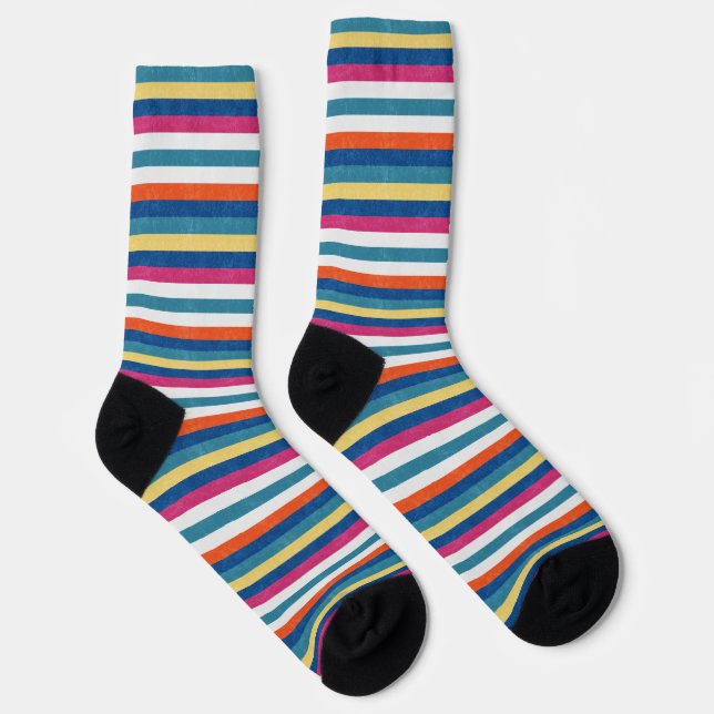 Chaussette Bleu framboise Orange Jaune Blancs Motif (Droite)