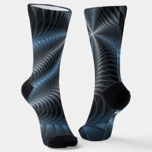 Chaussette Bleu Gris Plastique Art Fractal 3D Abstrait Modern