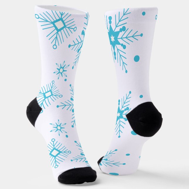 Chaussette Bleu hiver Noël Whimsical Snowflakes Patter (Angulaire)