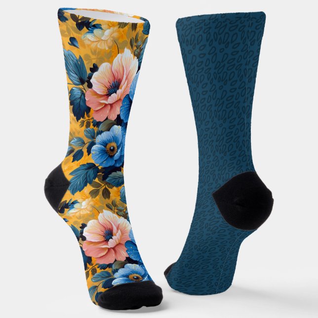 Chaussette Bleu Jaune Orange Motifs Pair Inégal (Angulaire)