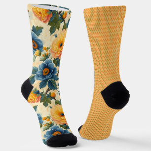 Chaussette Bleu Jaune Orange Motifs Pair Inégal