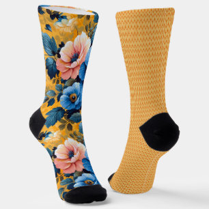 Chaussette Bleu Jaune Orange Motifs Pair Inégal
