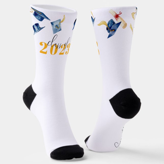 Chaussette Bleu marine & Or | Monogramme année de promotion (Angulaire)