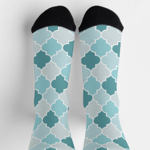 Chaussette Bleu Marocain Trellis, Lattes, Quatrefoil