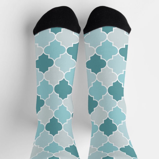 Chaussette Bleu Marocain Trellis, Lattes, Quatrefoil (Haut)