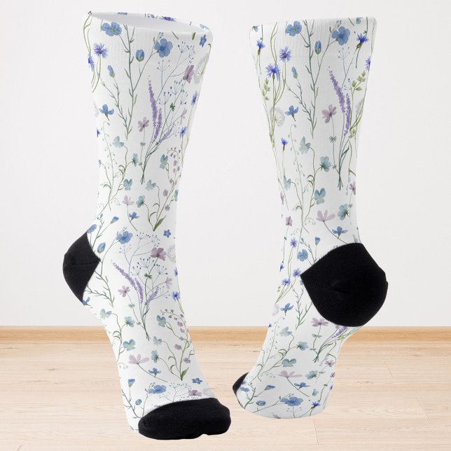 Chaussette Bleu pourpre joli Fleur sauvage motif floral (In situ)