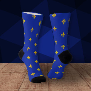 Chaussette Bleu Roi avec Motif Fleur de Lys Or