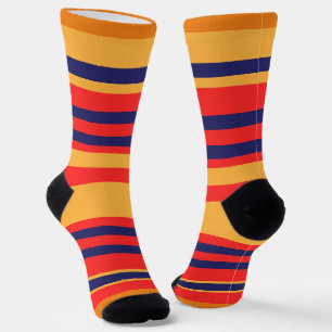 Chaussette Bleu rouge et rayures jaune
