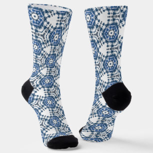 Chaussette Bleu Shibori Tie Teinture Élégant Motif Géométriqu