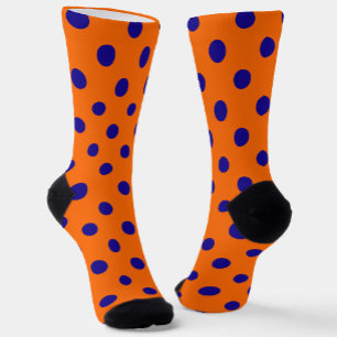 Chaussette Bleu Sur Orange Pois Design Motif
