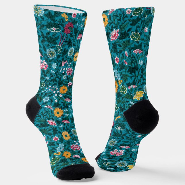 Chaussette Bleu Turquoise Vert Rouge rose Jaune Motif Floral (Angulaire)