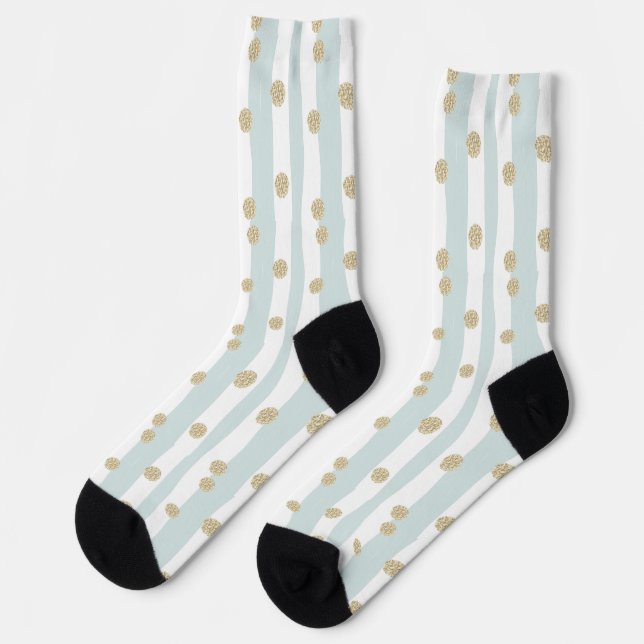Chaussette Bleu Vert avec Motif Paillettes Dorées (Gauche)