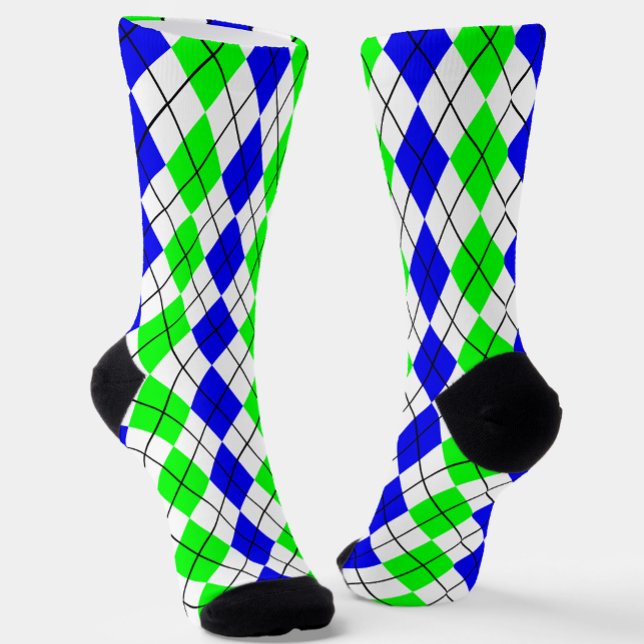 Chaussette Bleu Vert Jacquard blanc Diamant Design (Créateur téléchargé)