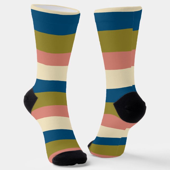 Chaussette Bleu, vert olive, rose et crème (Angulaire)