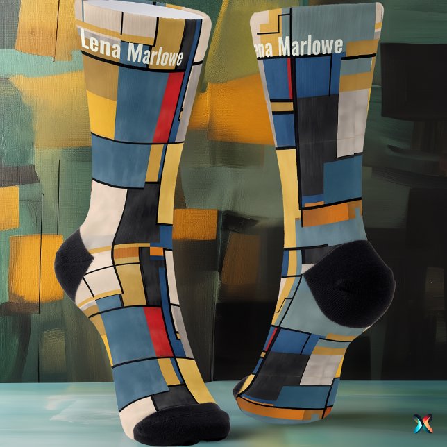 Chaussette Bloc de couleur moderniste en bleu et jaune person (Créateur téléchargé)
