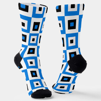 Chaussette Blue Black and White Checkered Squares Pattern