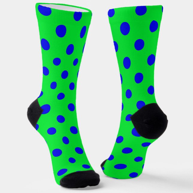 Chaussette Blue On Green Polka Dots Pattern Design  (Créateur téléchargé)