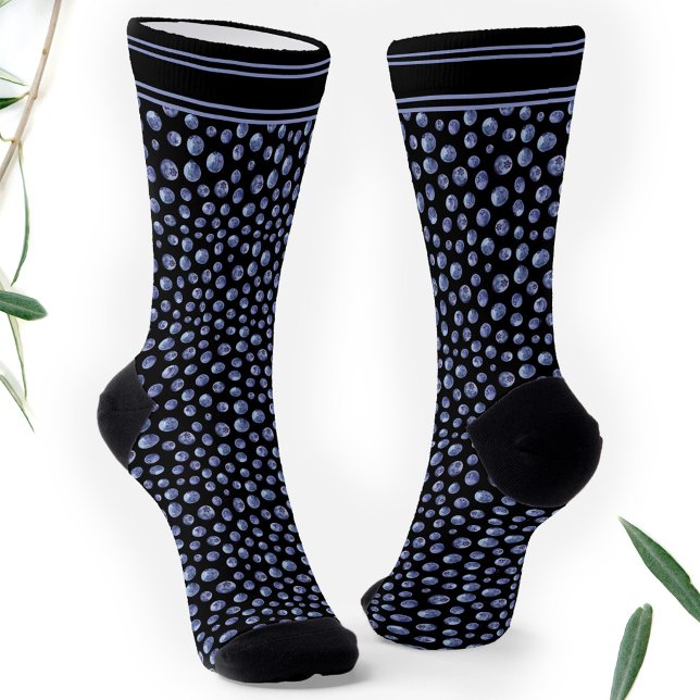 Chaussette Blueberry Motif Nom personnalisé Black Blue (Blueberry Pattern Personalized Socks)