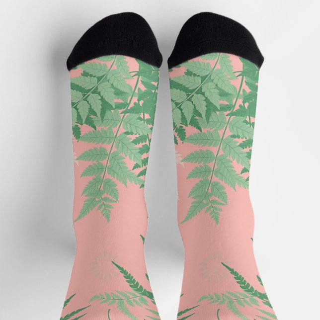 Chaussette Blush Pink Fern Leaf Botanical Sage Green Modern  (Haut)