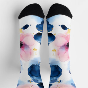 Chaussette Blush Rose Gold Bleu Nuit Floral Aquarelle