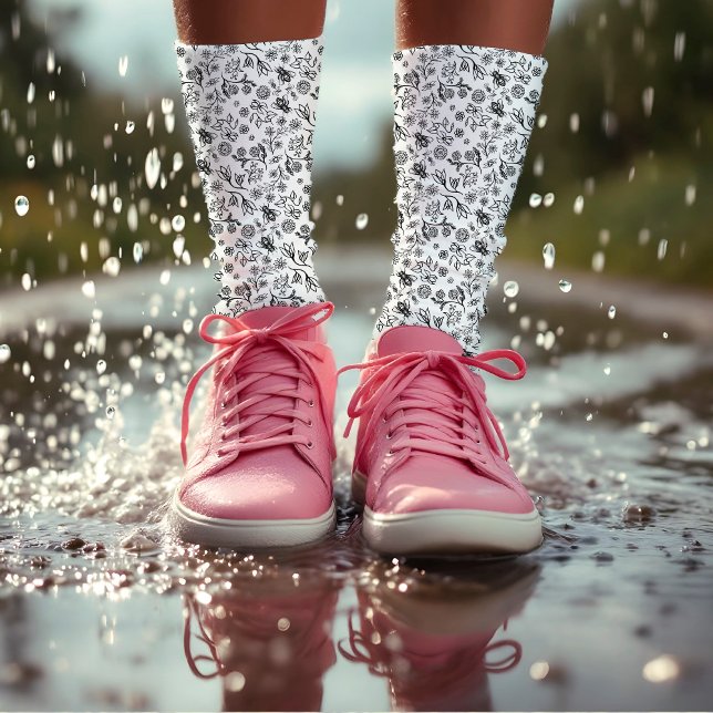 Chaussette Boho Summer Honey Bee Floral Motif Blanc mignonne (Créateur téléchargé)