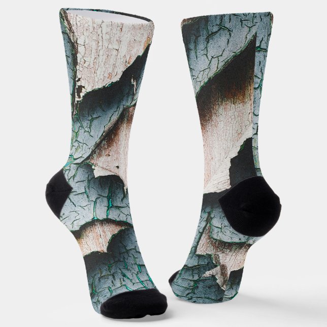 Chaussette Bois rustique vieux bleu vert peinture qui s'écail (Angulaire)