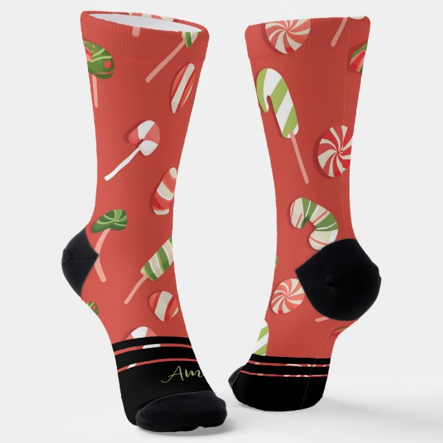 Chaussette Bonbon de Noël Rouge personnalisable (Angulaire)