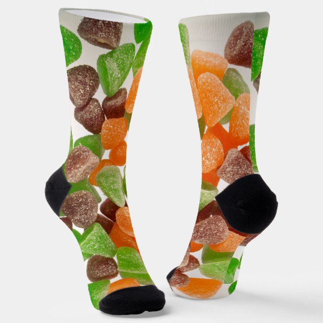 Chaussette Bonbons de gomme rouge vert orange saupoudrés de s (Angulaire)