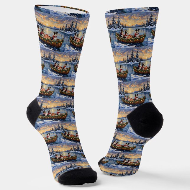 Chaussette Border Collie Noël Bateau Fêtes (Angulaire)