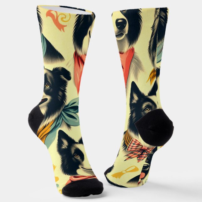 Chaussette Bordure vintage Collie sans fil (Angulaire)