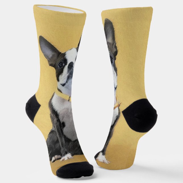 Chaussette Boston Terrier Peinture - Cute Original Chien Art (Angulaire)