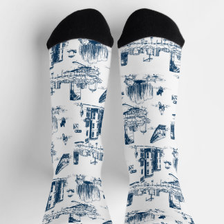 Chaussette Boston Toile Navy et White