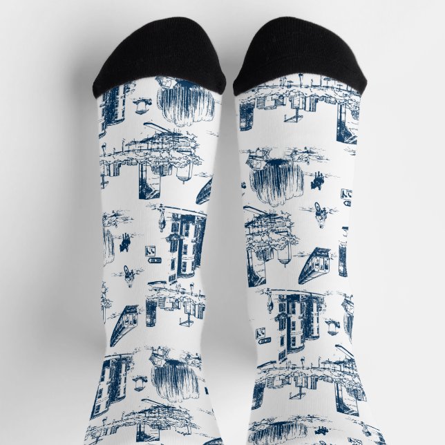 Chaussette Boston Toile Navy et White (Haut)