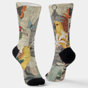Chaussette Botanique Vintage Oiseaux Nature Tropical Antique