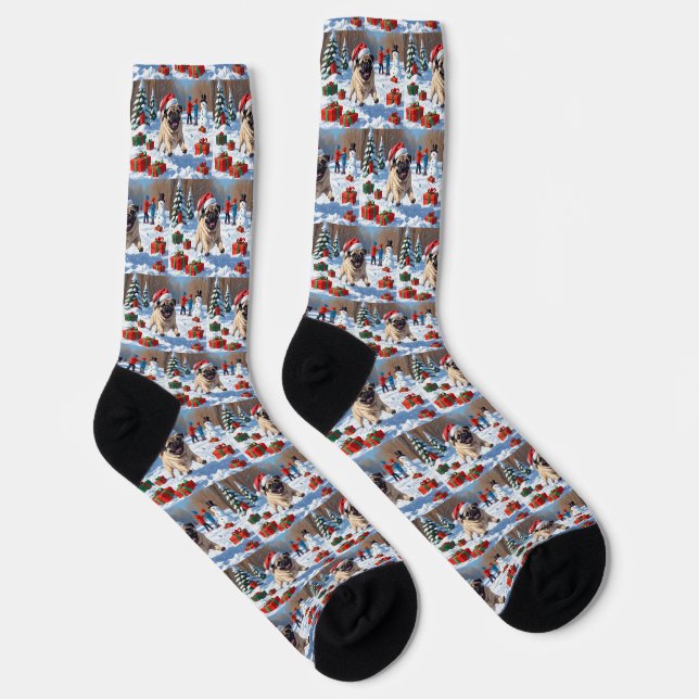 Chaussette Bouledogue courant dans la neige avec un chapeau d (Droite)