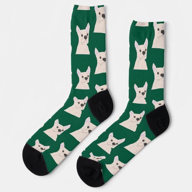 Chaussette Bouledogue Français Blanc rayé (Gauche)