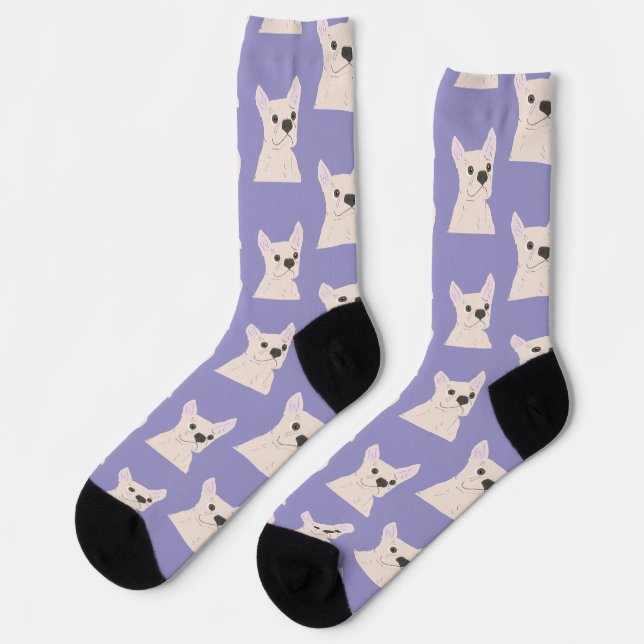 Chaussette Bouledogue français blanc rayé (Gauche)