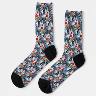 Chaussette Bouledogue français noir scène de Noël festive nei