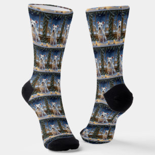 Chaussette Bouledogue terrier avec lumières de Noël pour les