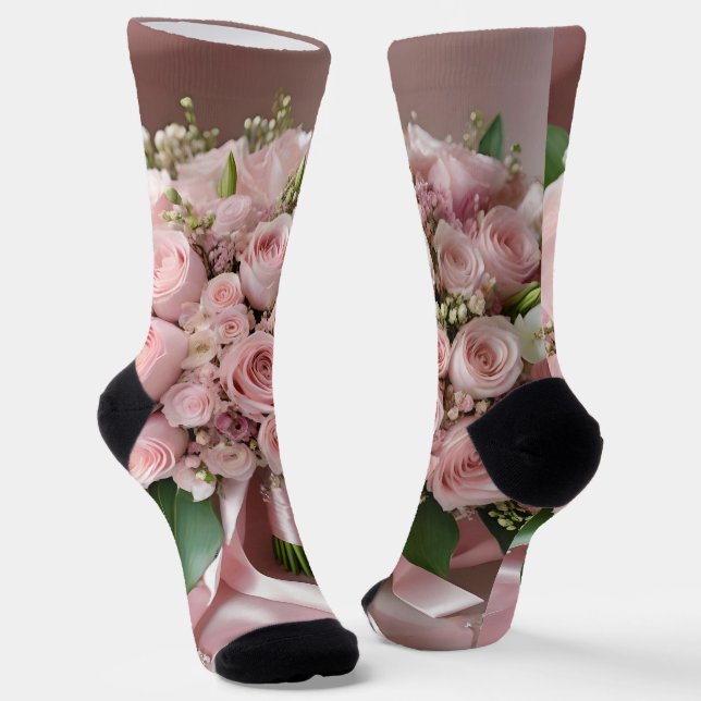 Chaussette Bouquet de Mariage rose doux, (Angulaire)