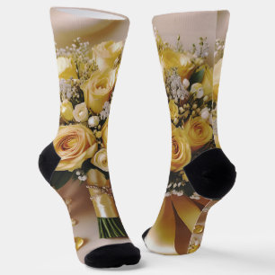 Chaussette Bouquet Mariage de roses jaunes de miel,