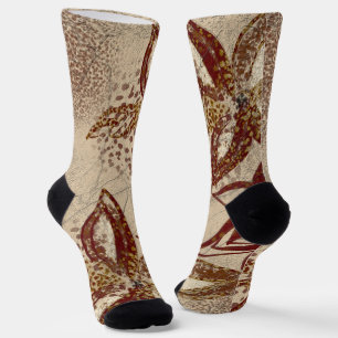 Chaussette Bourgogne Or Marbré texture Floral Abstrait