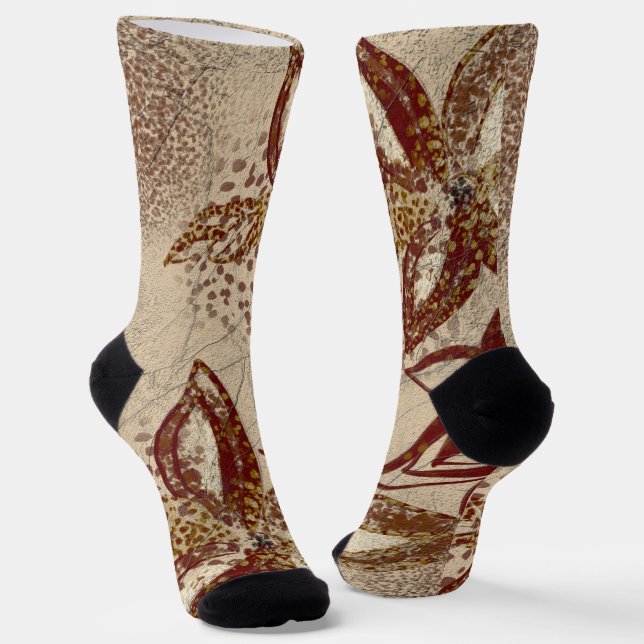 Chaussette Bourgogne Or Marbré texture Floral Abstrait (Angulaire)